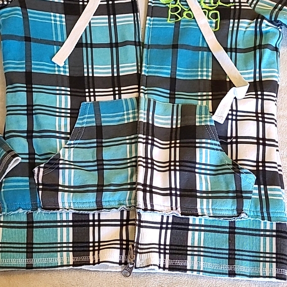 Y2K Zipup BillaBong Reversible Hoodie, Blue Plaid, front pockets, Writing Inside - Picture 3 of 8